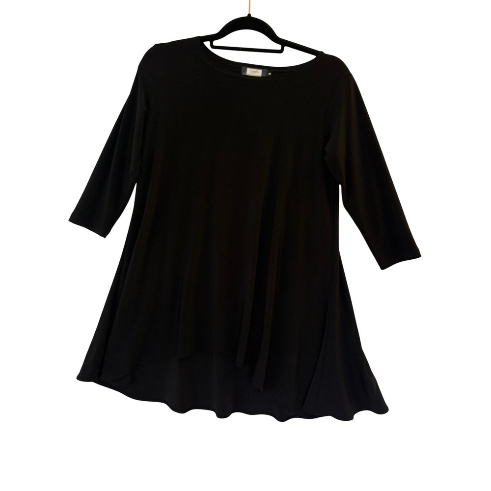 Sympli Trapeze Tunic Top 8 Women Black Excellent 3/4 Sleeve High-Low Hem